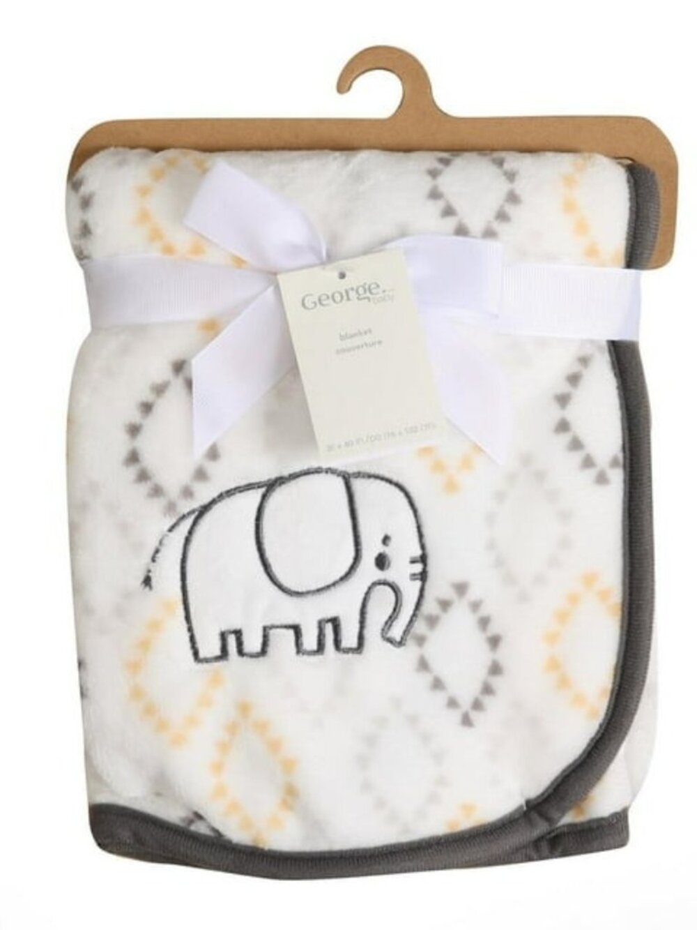 George Baby Elephant Security Blanket With Applique Grey Yellow Diamonds NWT